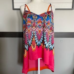 NICOLE MILLER spaghetti adjustable strap satin floral colorful camisole size XL
